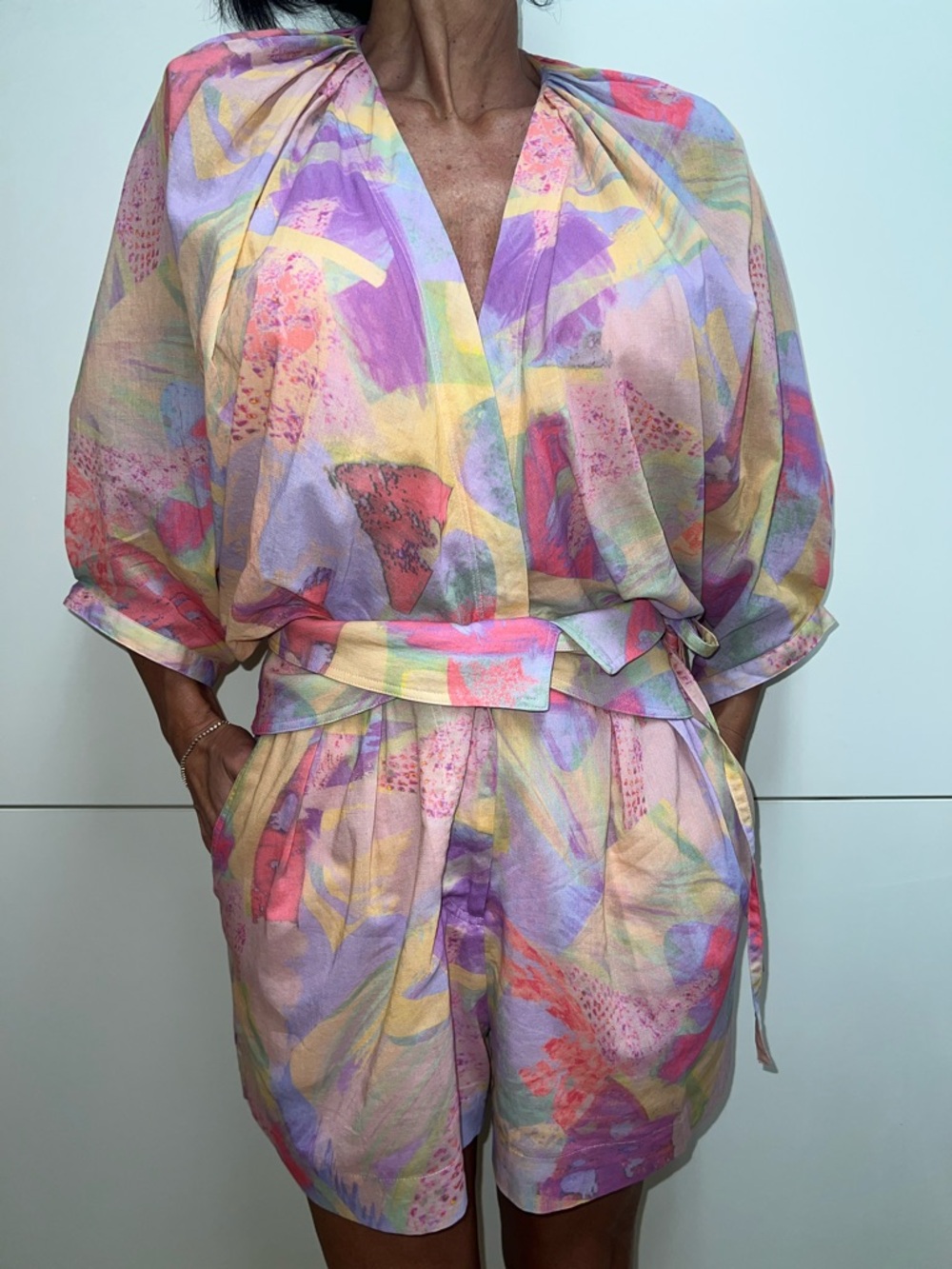 IRO Pastel Floral Print Short Jumpsuit in Pink, Lavender & Yellow